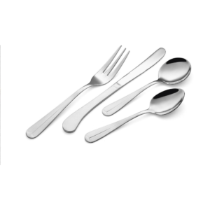 4-Piece Lined Design Silver Mirror-Polished Flatware Set