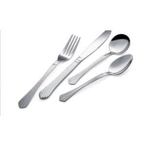4-Piece Double-Line Design Silver Mirror-Polished Flatware Set