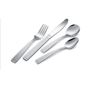 4-Piece Four-Line Design Silver Flatware Set
