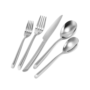 5-Piece Modern Curved Silver Mirror-Polished Flatware Set