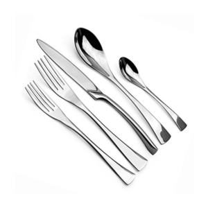 5-Piece Slim Curved Silver Mirror-Polished Flatware Set