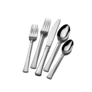 5-Piece Silver Flatware Set with Decorative Rim Detailing