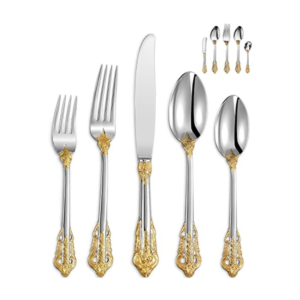 5-Piece Ornate Gold Mirror-Polished Flatware Set