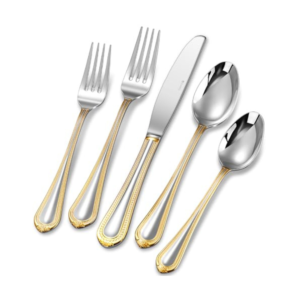 5-Piece Silver & Gold Rimmed Mirror-Polished Flatware Set