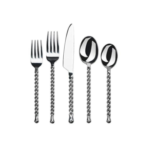 5-Piece Twisted Handle Silver Mirror-Polished Flatware Set