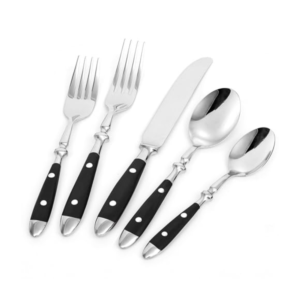 5-Piece Black Handle Silver Flatware Set