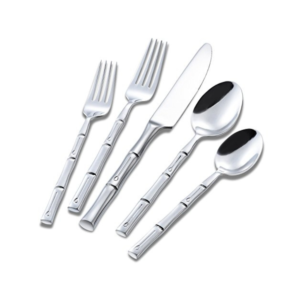5-Piece Fluted Handle Silver Mirror-Polished Flatware Set