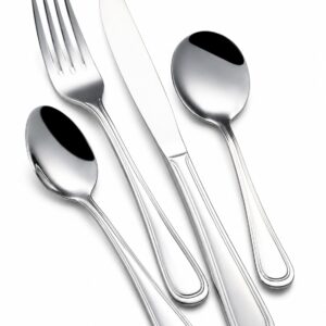 4-Piece Classic Rimmed Silver Mirror-Polished Flatware Set