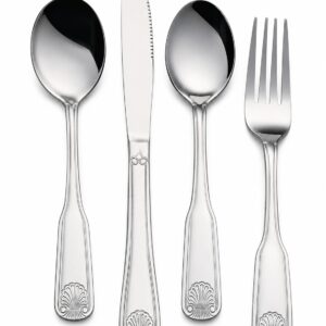 4-Piece Shell Design Silver Mirror-Polished Flatware Set