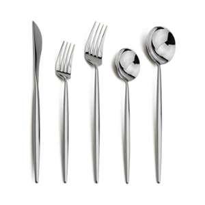 5-Piece Slim Handle Silver Mirror-Polished Flatware Set